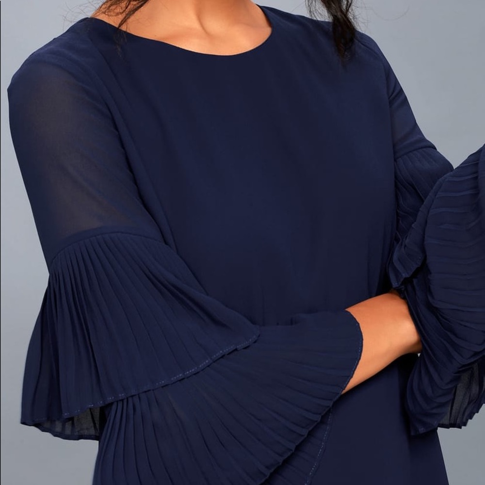 Lulus Ruffle Sleeve Navy Blue Shift Dress - Picture 4 of 8